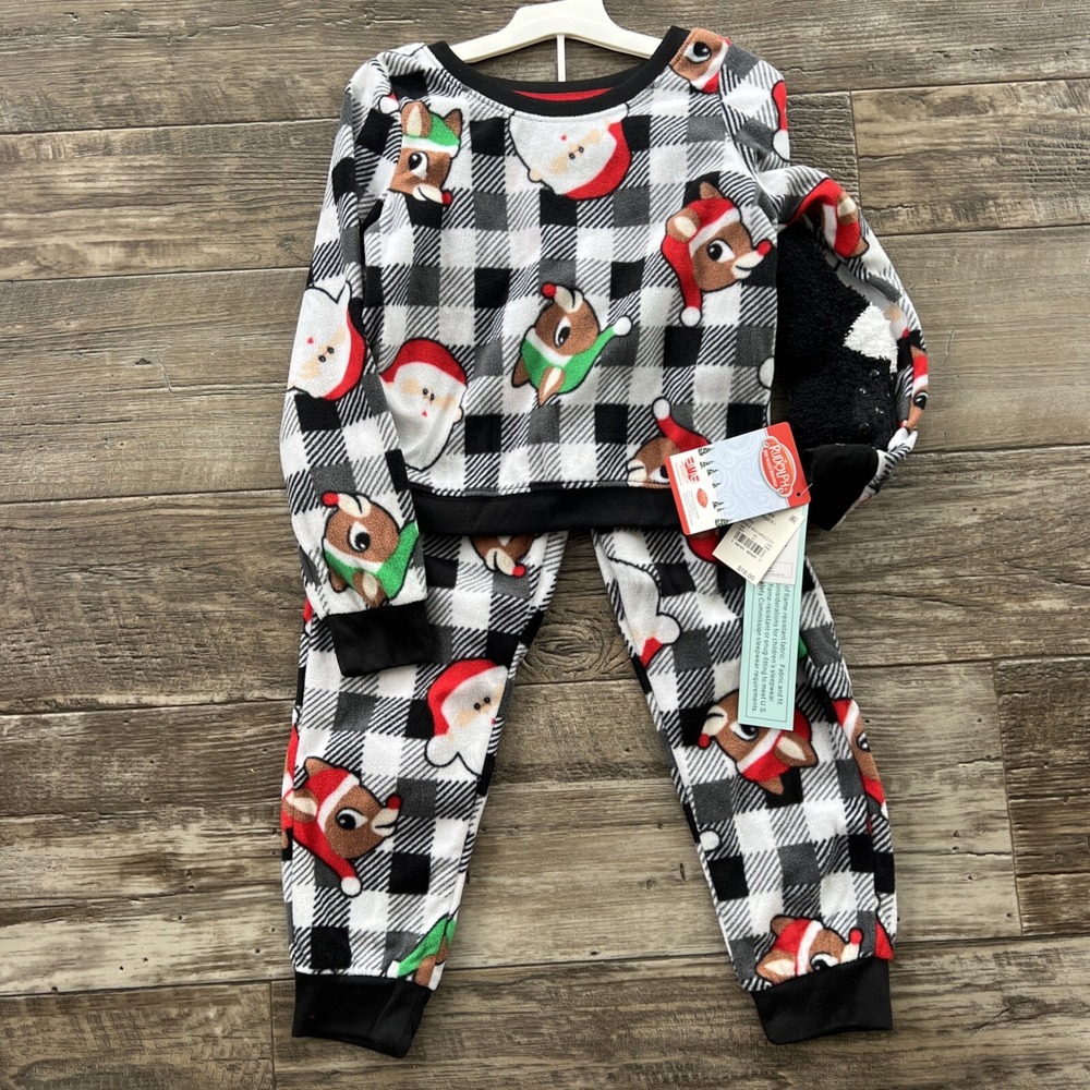RUDOLPH THE RED NOSED REINDEER PJ SET FLEECE Size Small 6 6x Christmas Pajamas